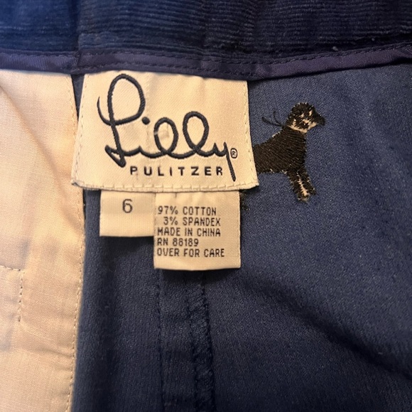 Lilly Pulitzer Blue Corduroy Velour Pants with Black Dog Embroidery Size 6 - Picture 3 of 8